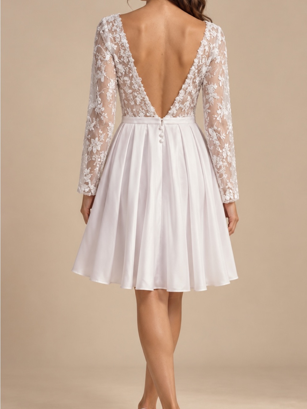Elegant White Backless Lace A-Line Dress